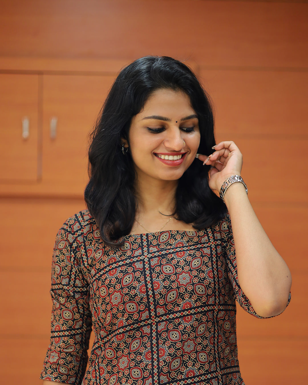 Women's Ajrakh Print Kurti - G222