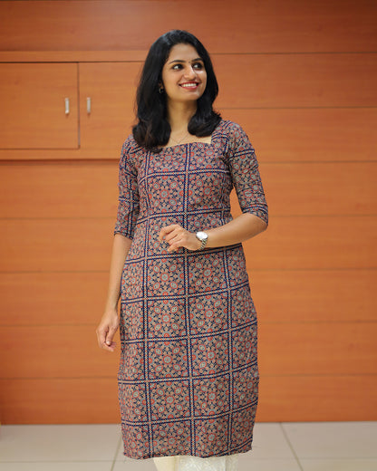 Women's Ajrakh Print Kurti - G222