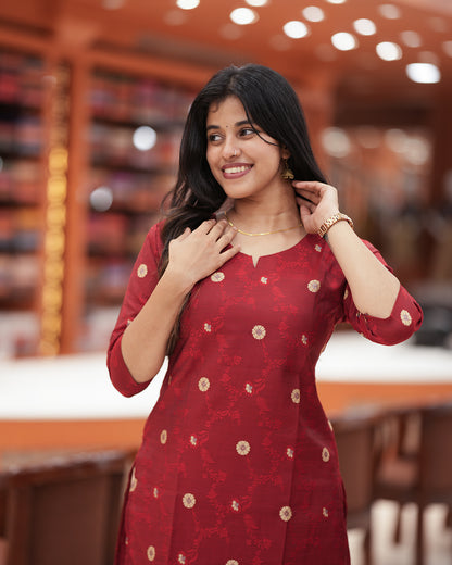 Women's Traditional Slitted Brocade Kurti-R238