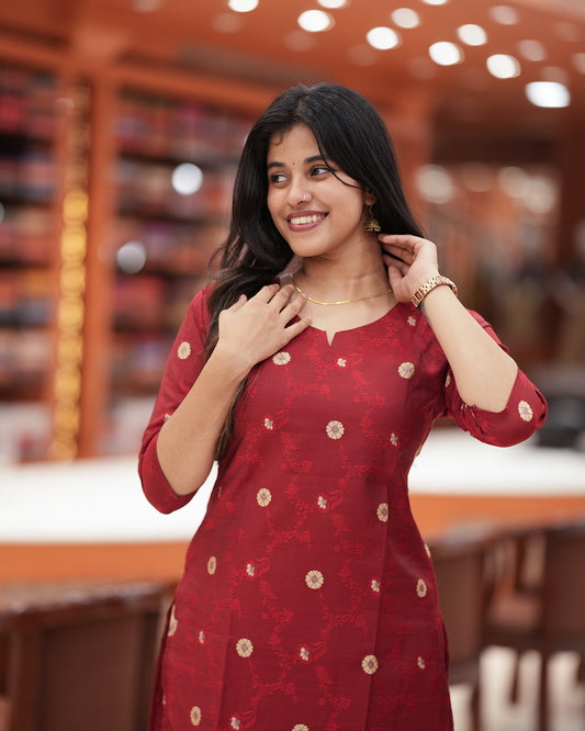 Women's Traditional Slitted Brocade Kurti-R238