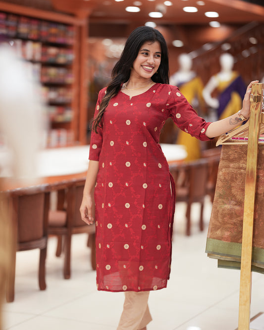 Women's Traditional Slitted Brocade Kurti-R238