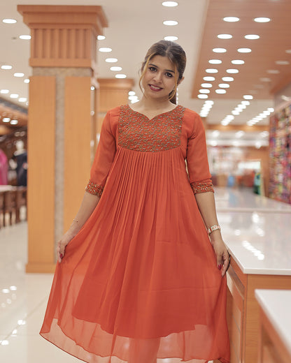 Women's Elegant Georgette Kurti with Golden Zari Embroidery - G316