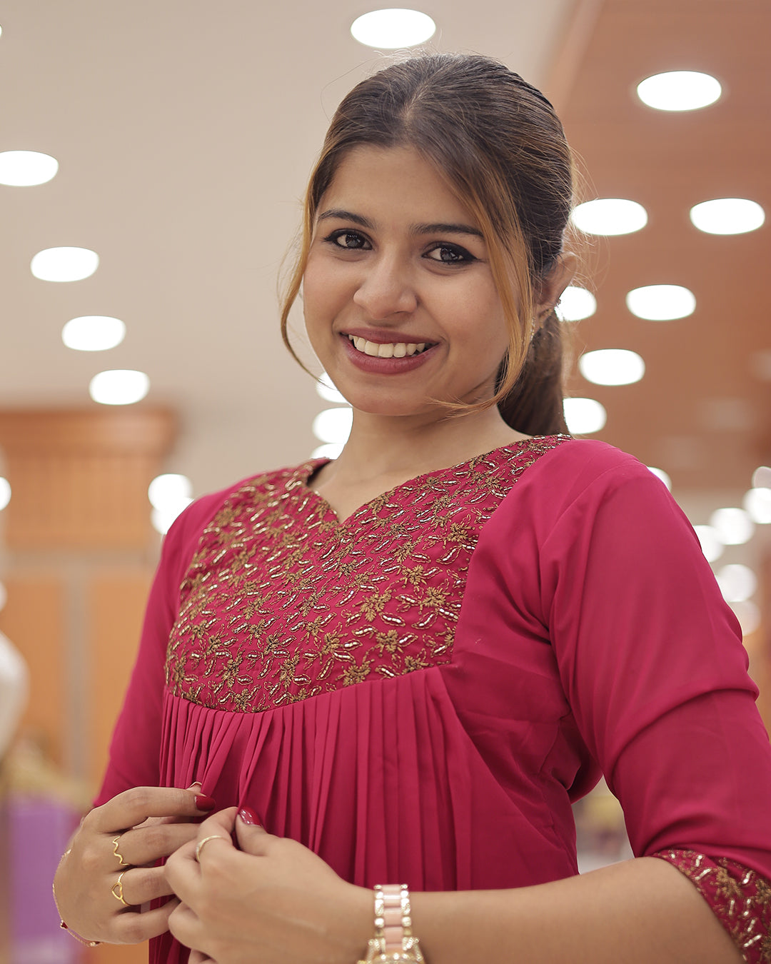 Women's Elegant Georgette Kurti with Golden Zari Embroidery - G316