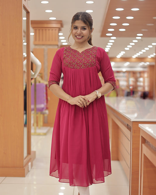 Women's Elegant Georgette Kurti with Golden Zari Embroidery - G316