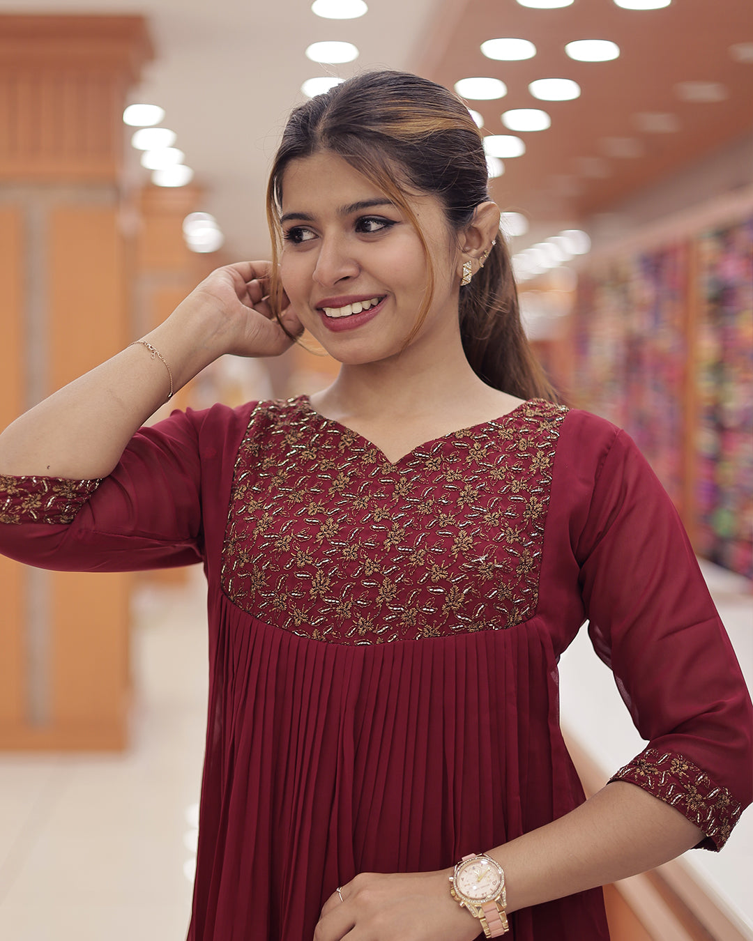 Women's Elegant Georgette Kurti with Golden Zari Embroidery - G316