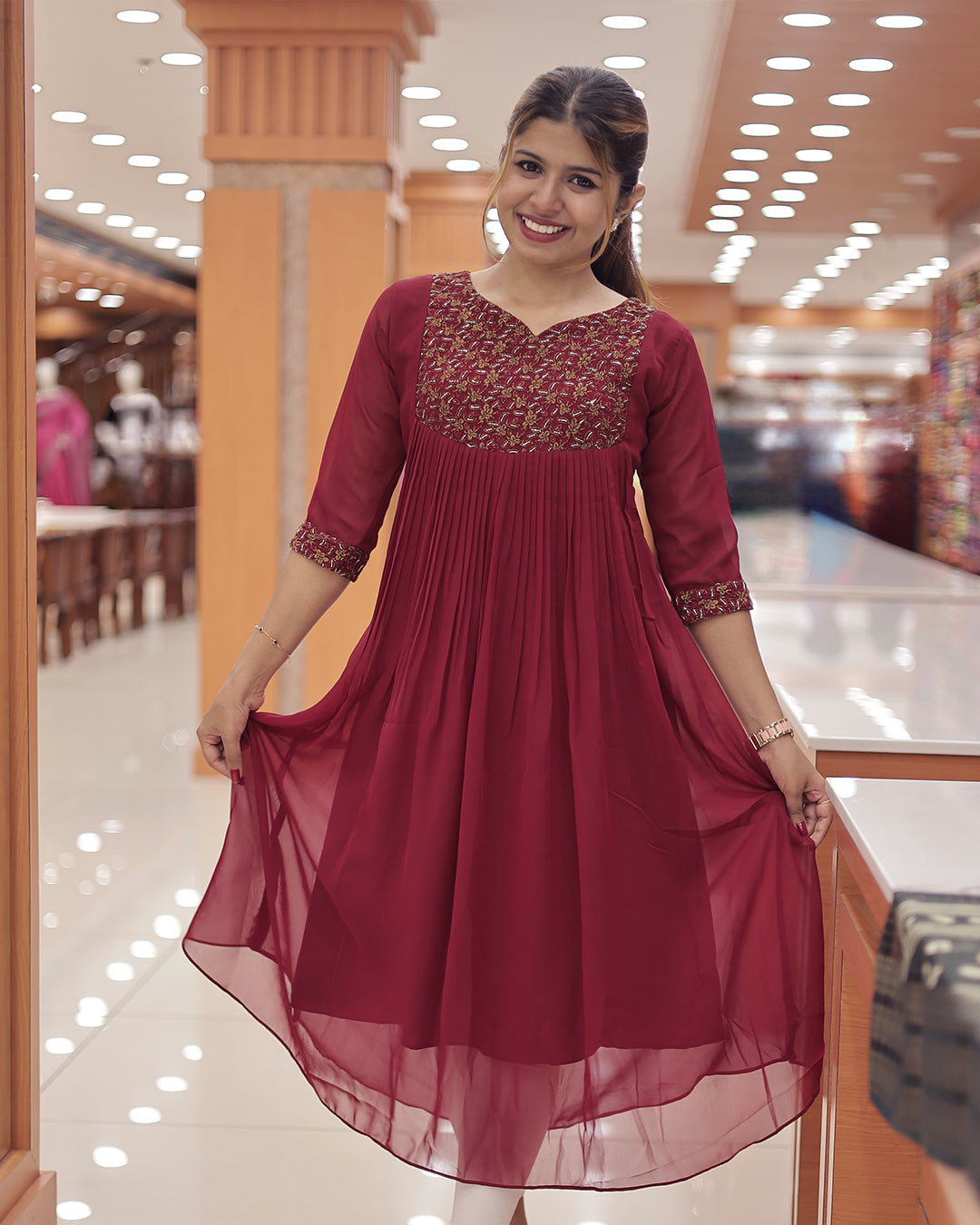 Women's Elegant Georgette Kurti with Golden Zari Embroidery - G316