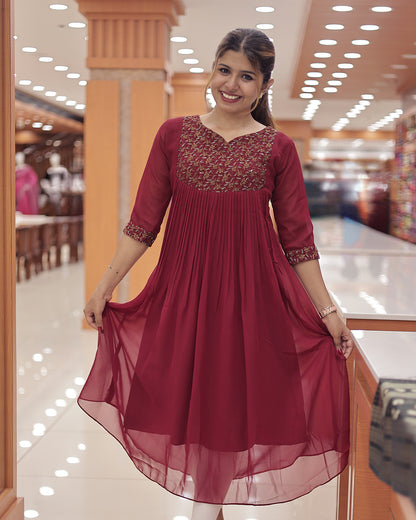 Women's Elegant Georgette Kurti with Golden Zari Embroidery - G316