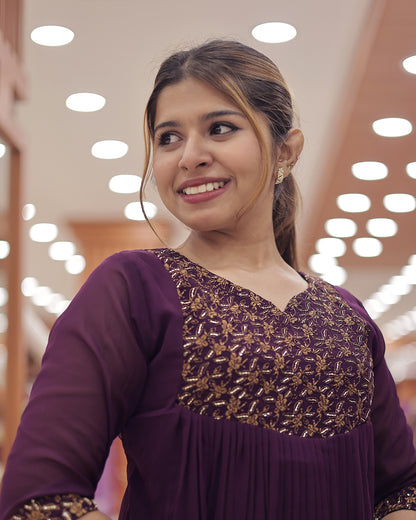 Women's Elegant Georgette Kurti with Golden Zari Embroidery - G316