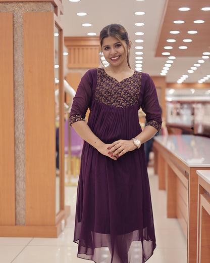 Women's Elegant Georgette Kurti with Golden Zari Embroidery - G316