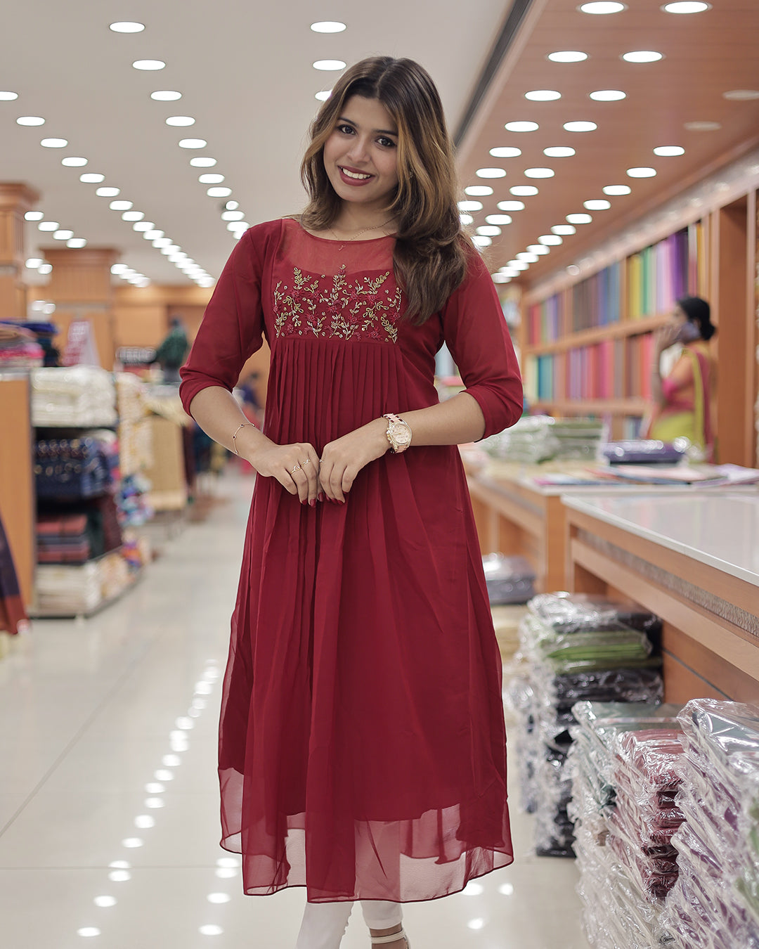 Women's Georgette A-Line Kurthi with Handwork Embroidery -G325