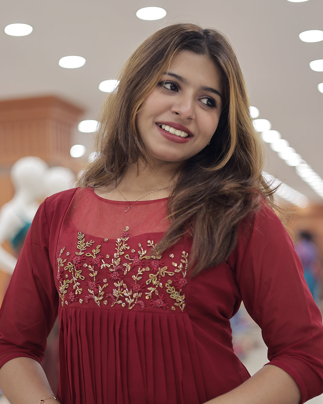 Women's Georgette A-Line Kurthi with Handwork Embroidery -G325
