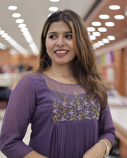 Women's Georgette A-Line Kurthi with Handwork Embroidery -G325