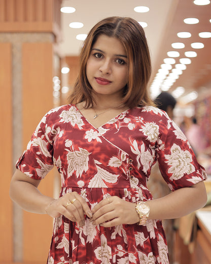 Wrap Style Floral Print Frock - G334
