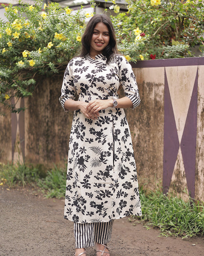 Elegant Floral Cotton Co-Ord Set with Wrap Style Top-G345