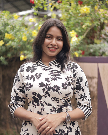 Elegant Floral Cotton Co-Ord Set with Wrap Style Top-G345