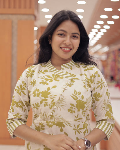 Elegant Floral Cotton Co-Ord Set with Wrap Style Top-G345