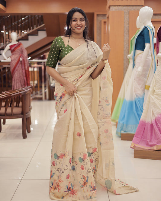 Womens Kerala Tissue Set Saree - G356
