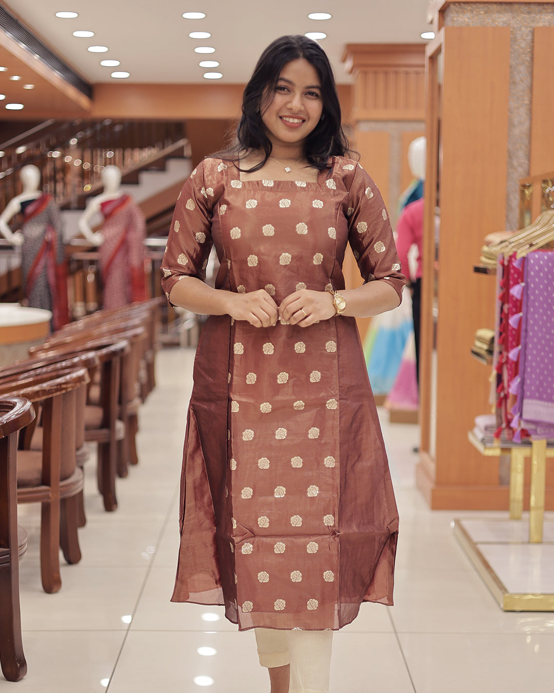 Women's Onam 2025 A-Line Tissue Kurthi -G357
