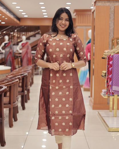 Women's Onam 2025 A-Line Tissue Kurthi -G357