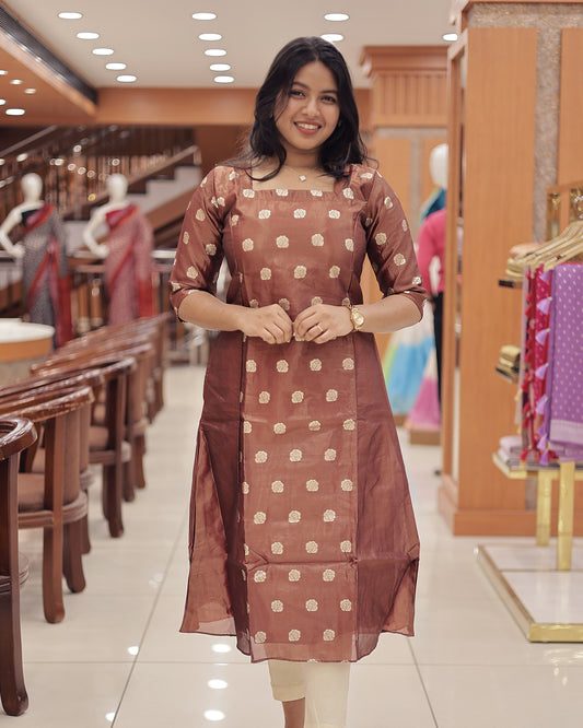 Women's Onam 2025 A-Line Tissue Kurthi -G357