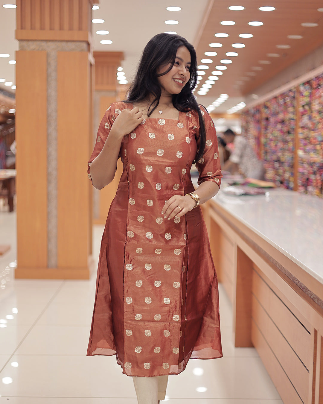 Women's Onam 2025 A-Line Tissue Kurthi -G357
