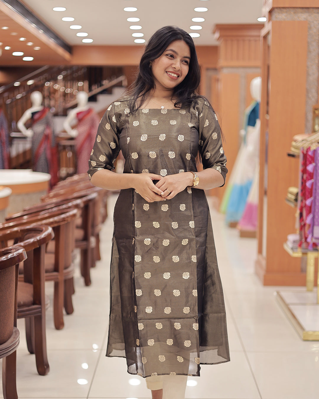 Women's Onam 2025 A-Line Tissue Kurthi -G357