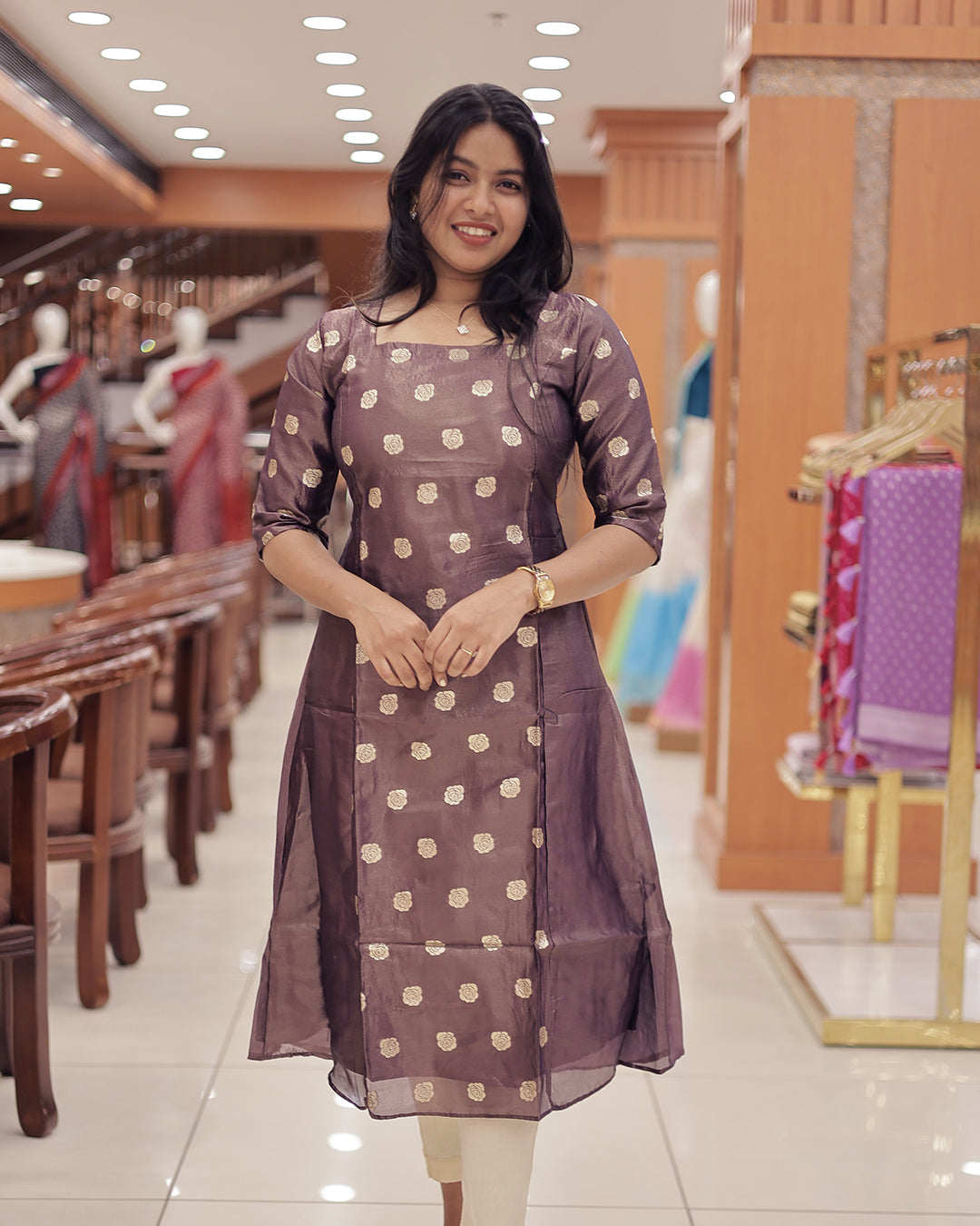 Women's Onam 2025 A-Line Tissue Kurthi -G357