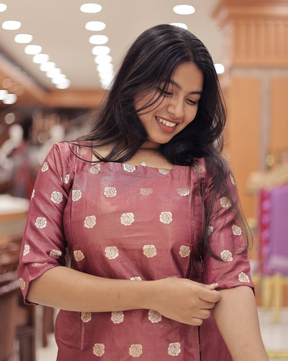 Women's Onam 2025 A-Line Tissue Kurthi -G357