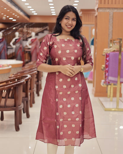 Women's Onam 2025 A-Line Tissue Kurthi -G357