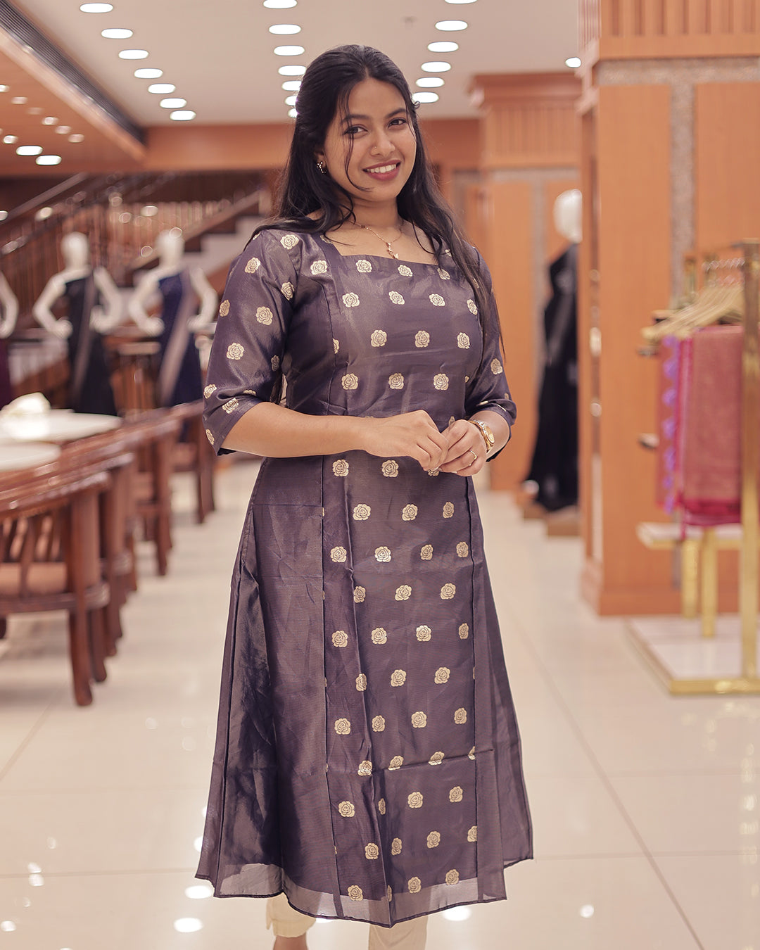 Women's Onam 2025 A-Line Tissue Kurthi -G357