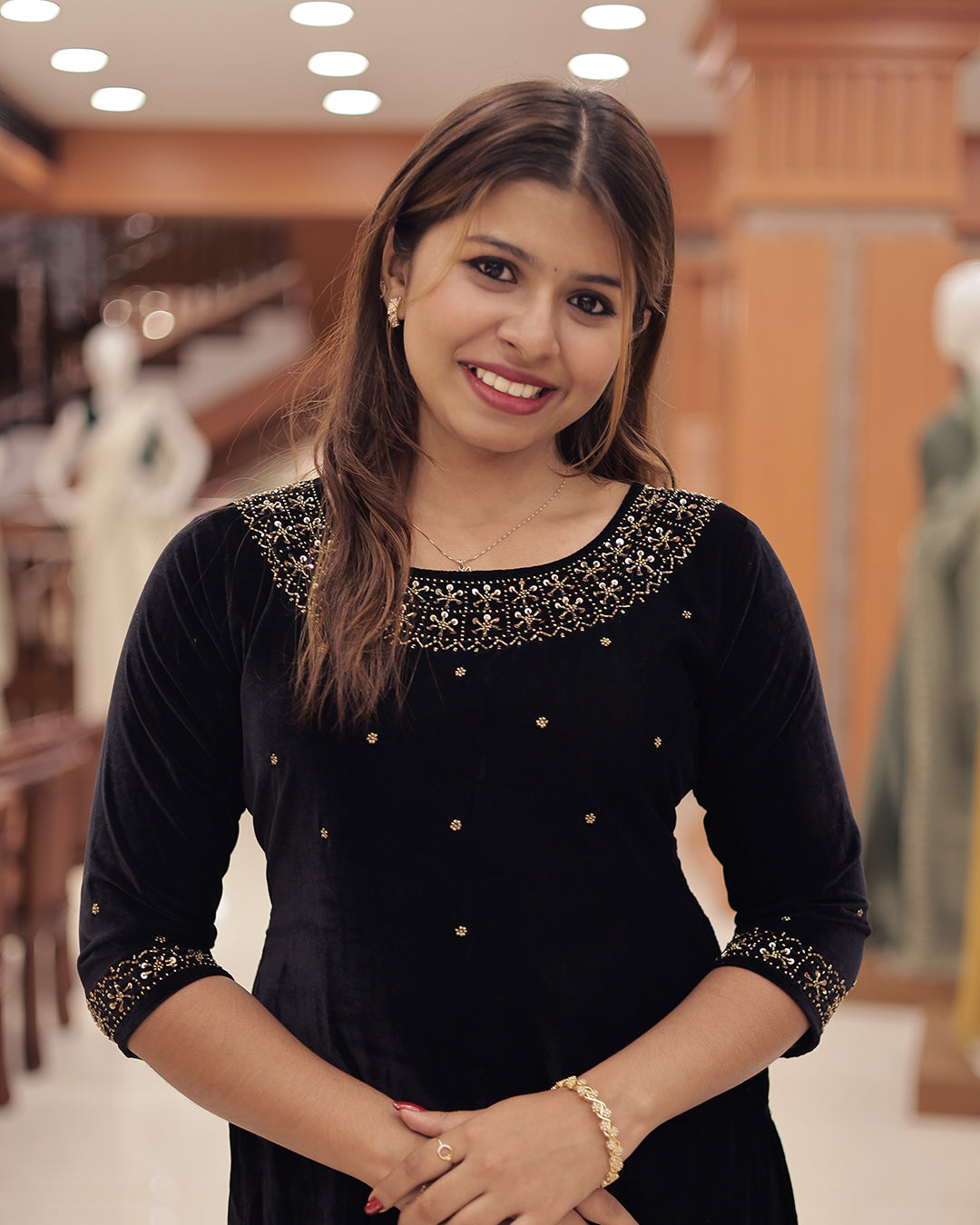 Women'sVelvet Slitted Kurthi with Handwork Embroidery -G377