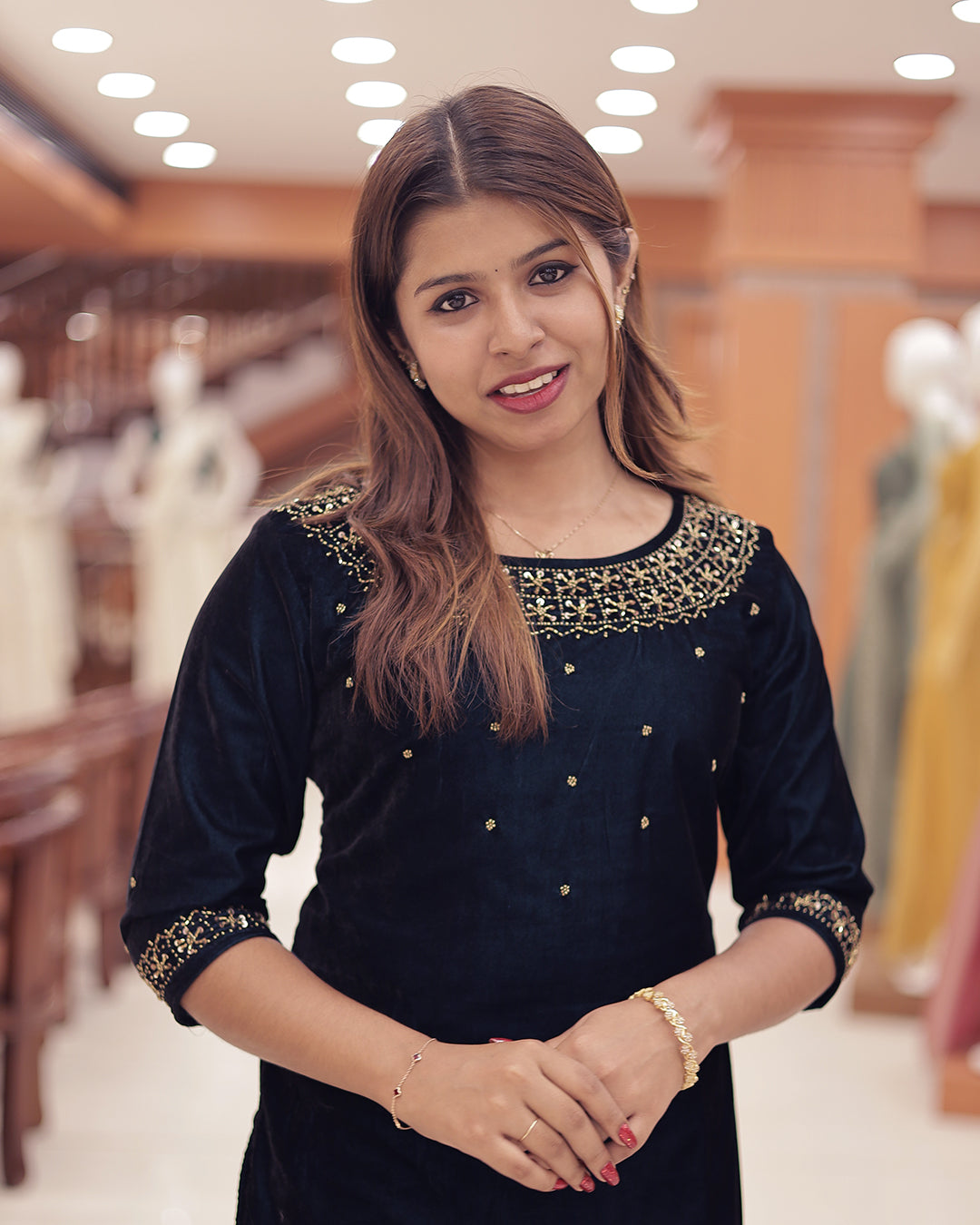 Women'sVelvet Slitted Kurthi with Handwork Embroidery -G377