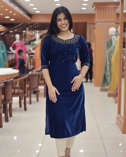 Women'sVelvet Slitted Kurthi with Handwork Embroidery -G377