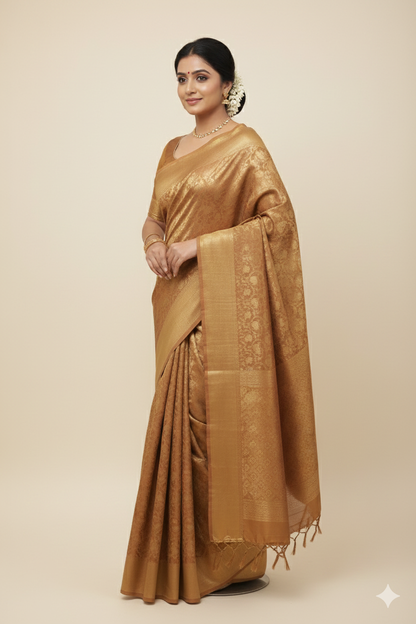 Tissue Brocade Floral Design Saree – R431