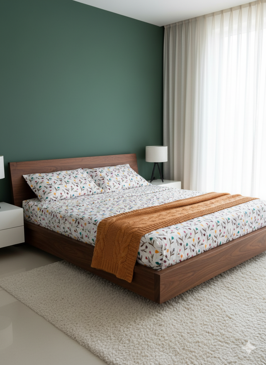 Family Cot Bedsheet  without Pillow Cover-  White Daisy Print