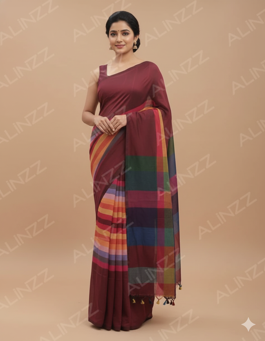Malmal Cotton Rainbow Design Saree – R559