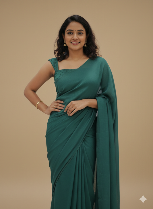 Vichitra Plain Saree with Embroidery Blouse -D17