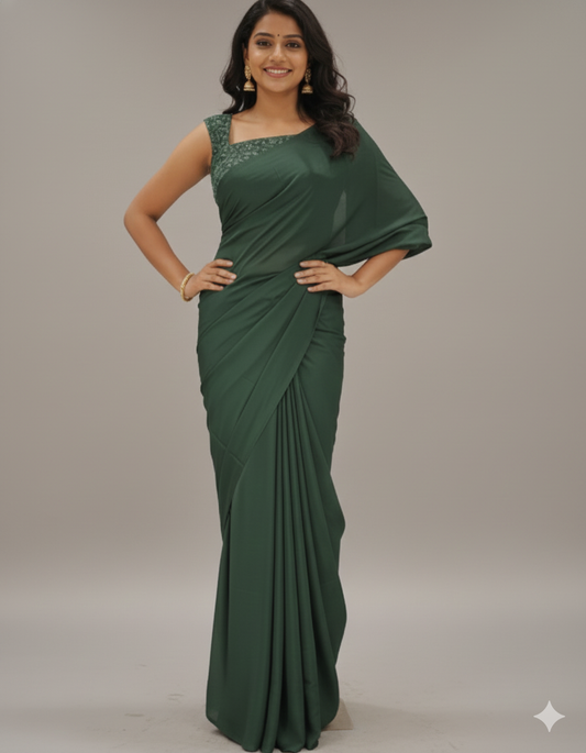 Blackberry Silk Plain Saree with Tone to tone Embroidery Blouse -D21