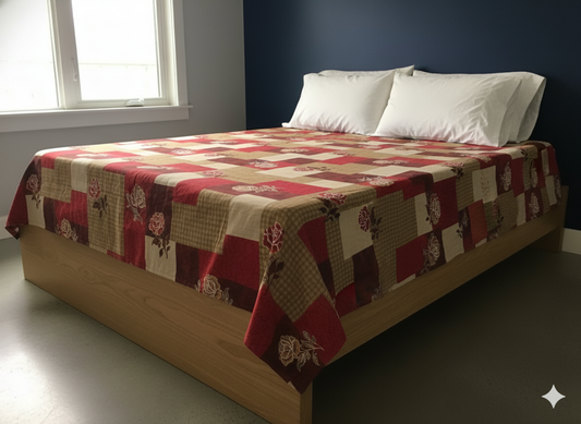 Family Cot Bedsheet – Red Checked Daisy Print