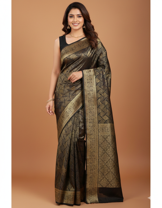 Brocade Fabric Wavy Lines Design Saree – R430