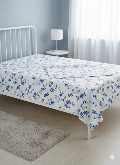 Family Cot Bedsheet  without Pillow Cover-  White Daisy Print