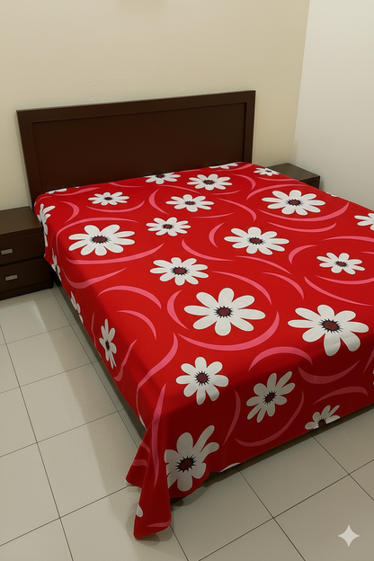Family Cot Bedsheet – Red Daisy Print-T301