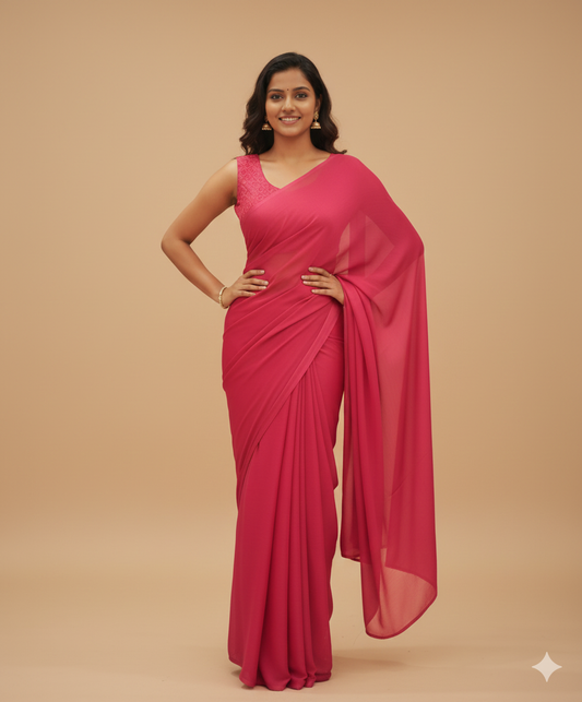 Blackberry Silk Plain Saree with Tone to tone Embroidery Blouse -D24