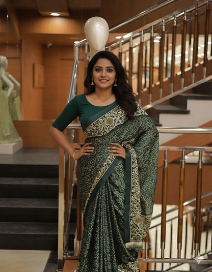 Women's Chiffon Floral Printed Saree -R419(D)
