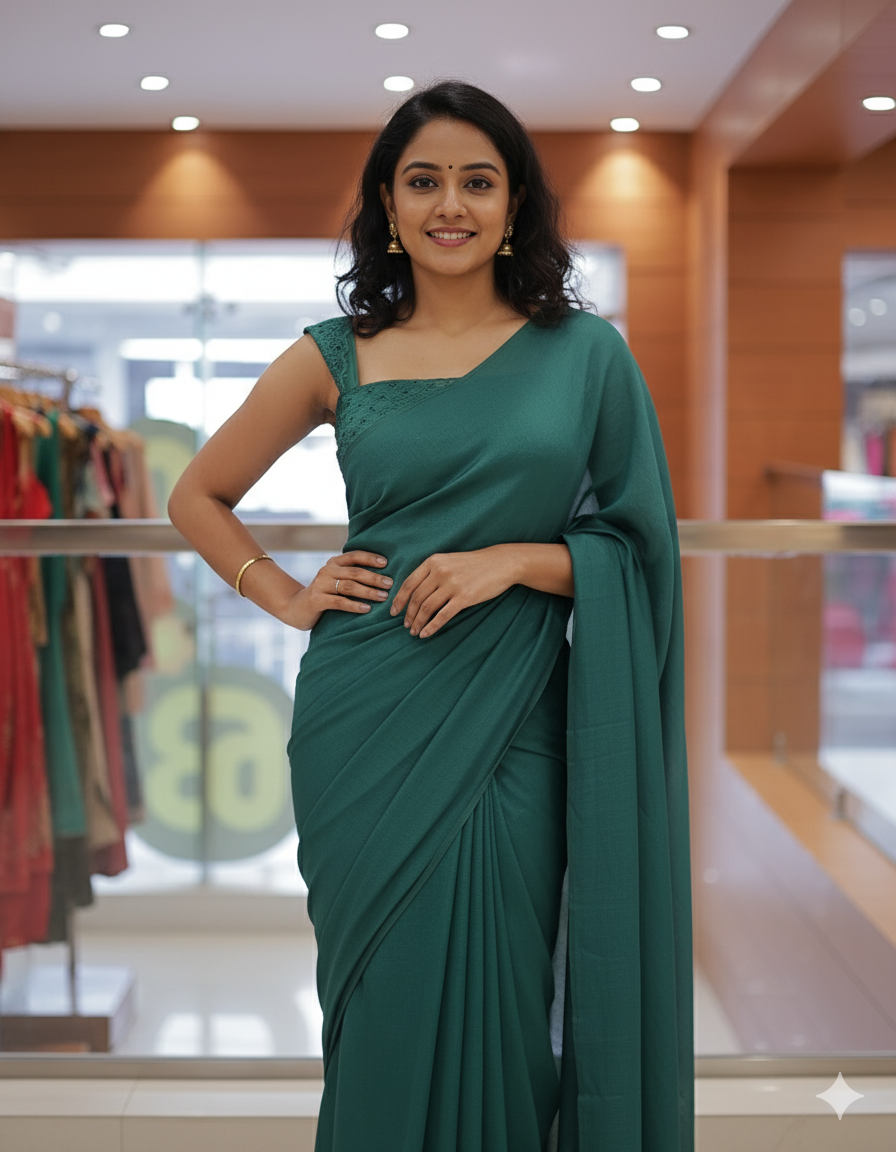 Diwali Special Vichitra Plain Saree with Embroidery Blouse -D17