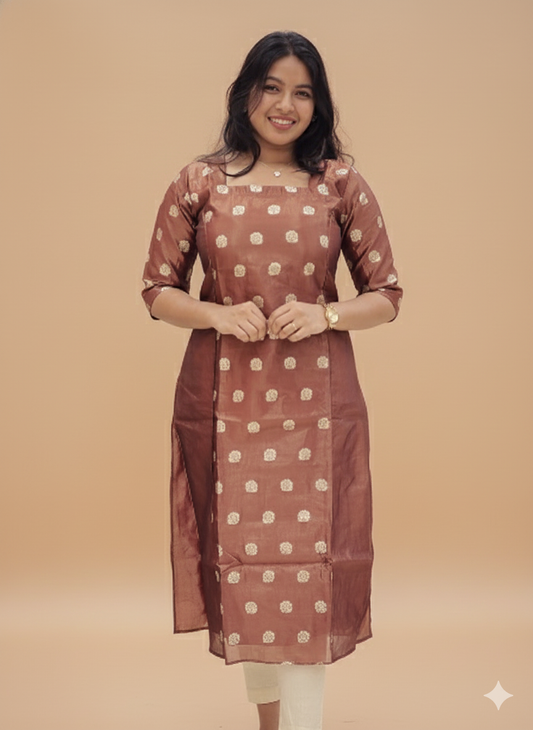 Women's Onam 2025 A-Line Tissue Kurthi -G357