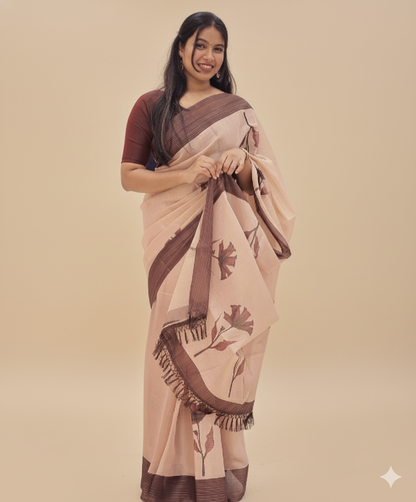 Women's Tissue Saree with Floral Digital Print & Tassel Border-G368