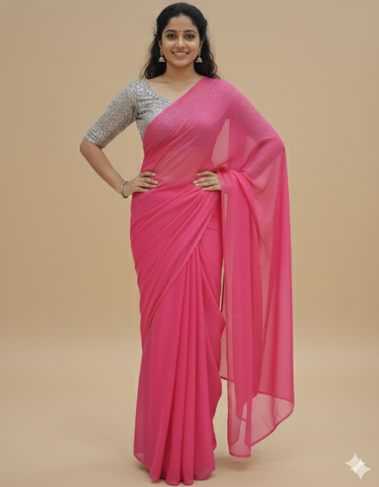 Blackberry Silk Plain Saree with Contrast Embroidery Blouse -D19