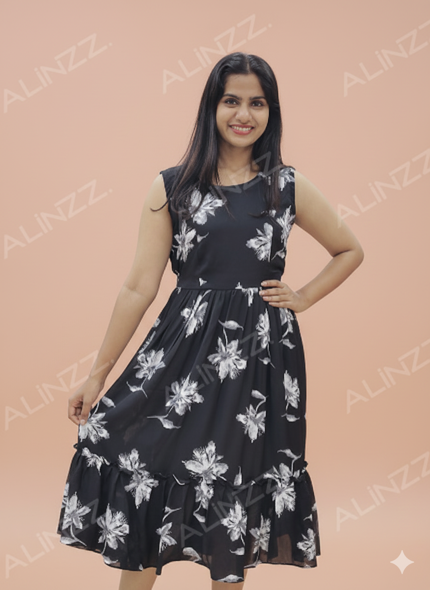 Elegant Floral Print Imported Fabric Women’s Frock - R462