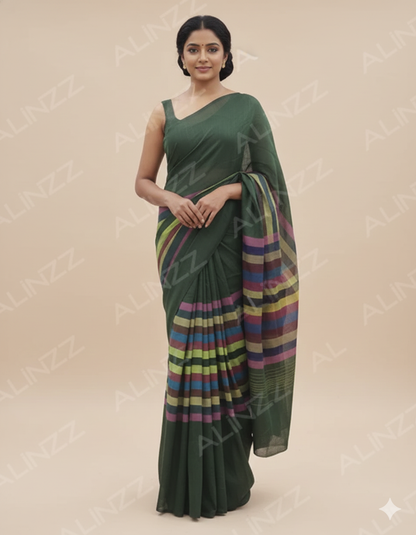 Malmal Cotton Rainbow Design Saree – R559